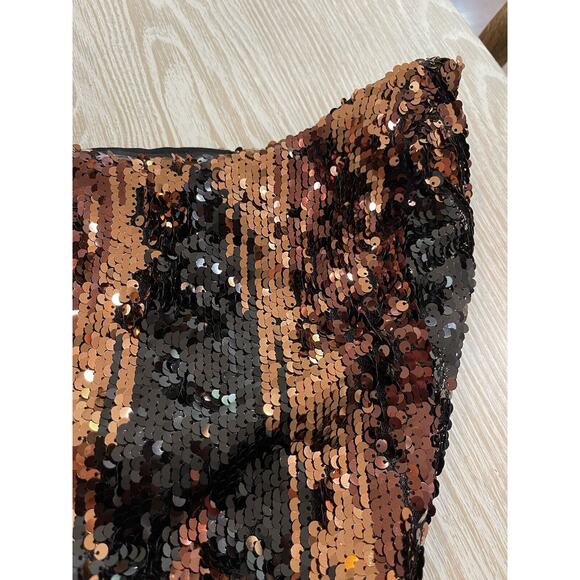 New Anthropologie Strapless Sequined Mini Dress Sz 10 Black Motif/ Bronze Zip Up - Picture 6 of 6